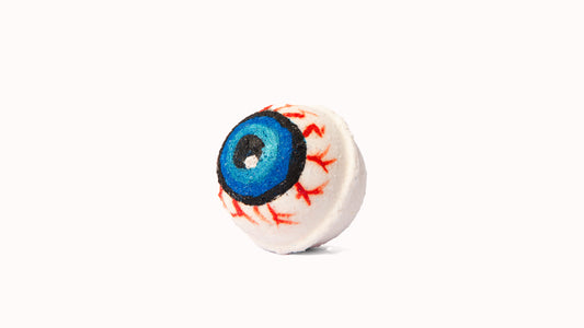 Eyeball shaped bath bomb or bath fizzer from the side